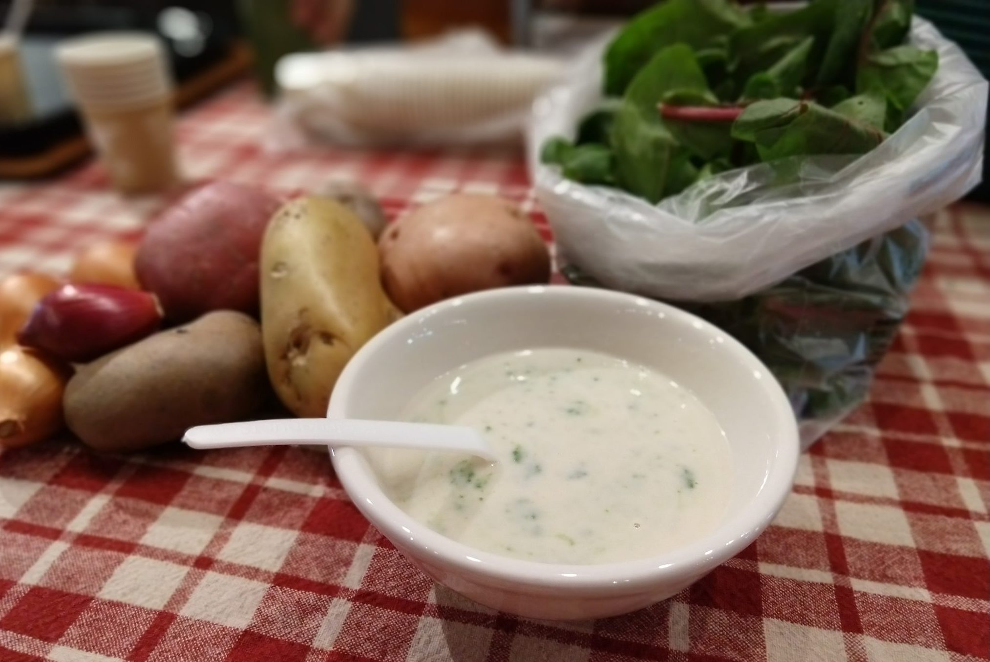 Potato & Spring Onion Soup with Spinach Pesto - Mill City Farmers Market