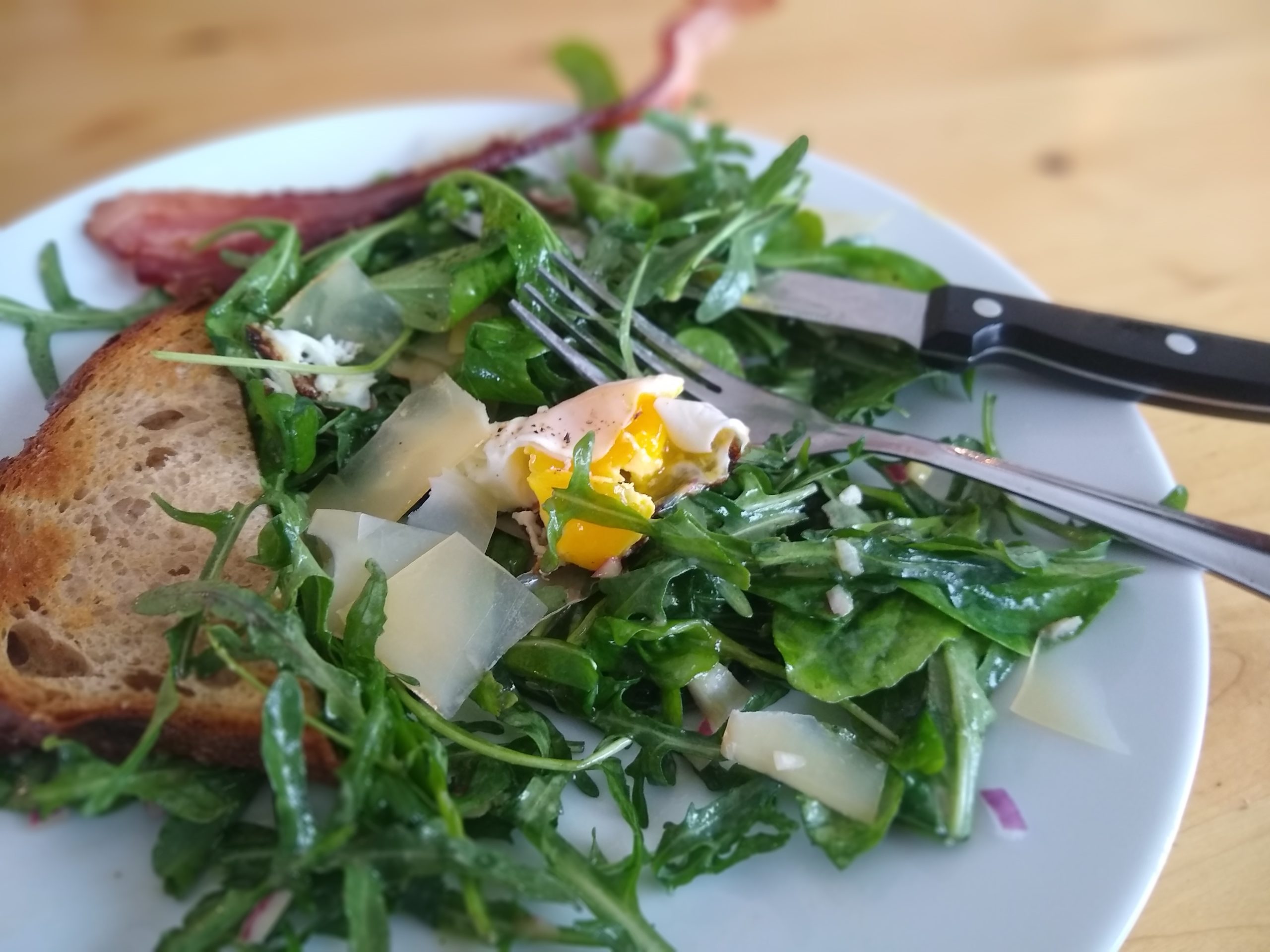 Arugula Salad with Bacon, Friesago and Fried Eggs - Mill City Farmers Market