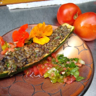 Mushroom and Lentil Stuffed Zucchini