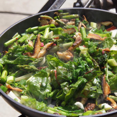 Mushroom, Greens, Asparagus Pasta