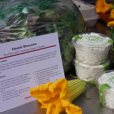 Squash Blossoms stuffed with herbed goat cheese